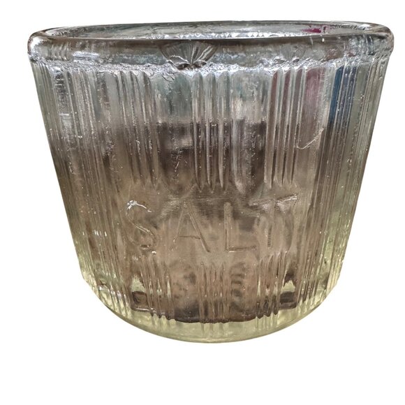 Other - Vintage 40s Ribbed Glass Salt Cellar Dish Hoosier Cabinet Canister Triple Skip